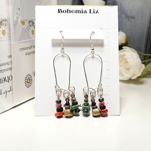 artisan earrings 669#mfs Czech glass fringe boho earrings green multicolor mix g